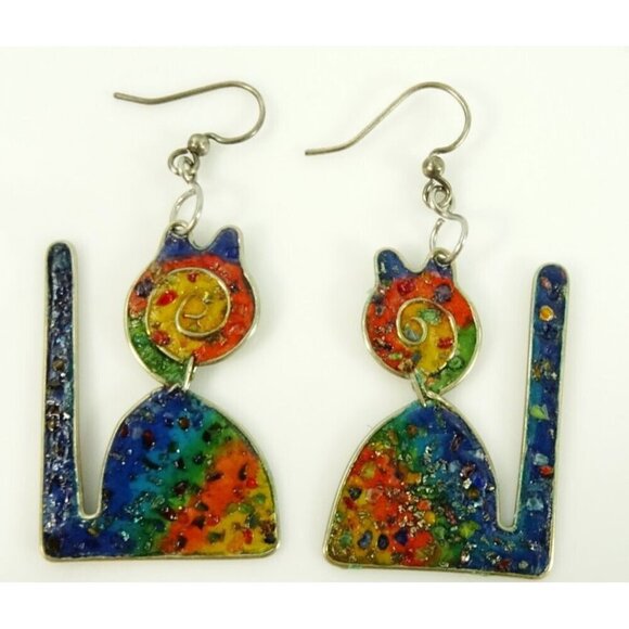 Jewelry - Colorful Cats Earrings Artisan Handmade Dangle Drop Cat Lover